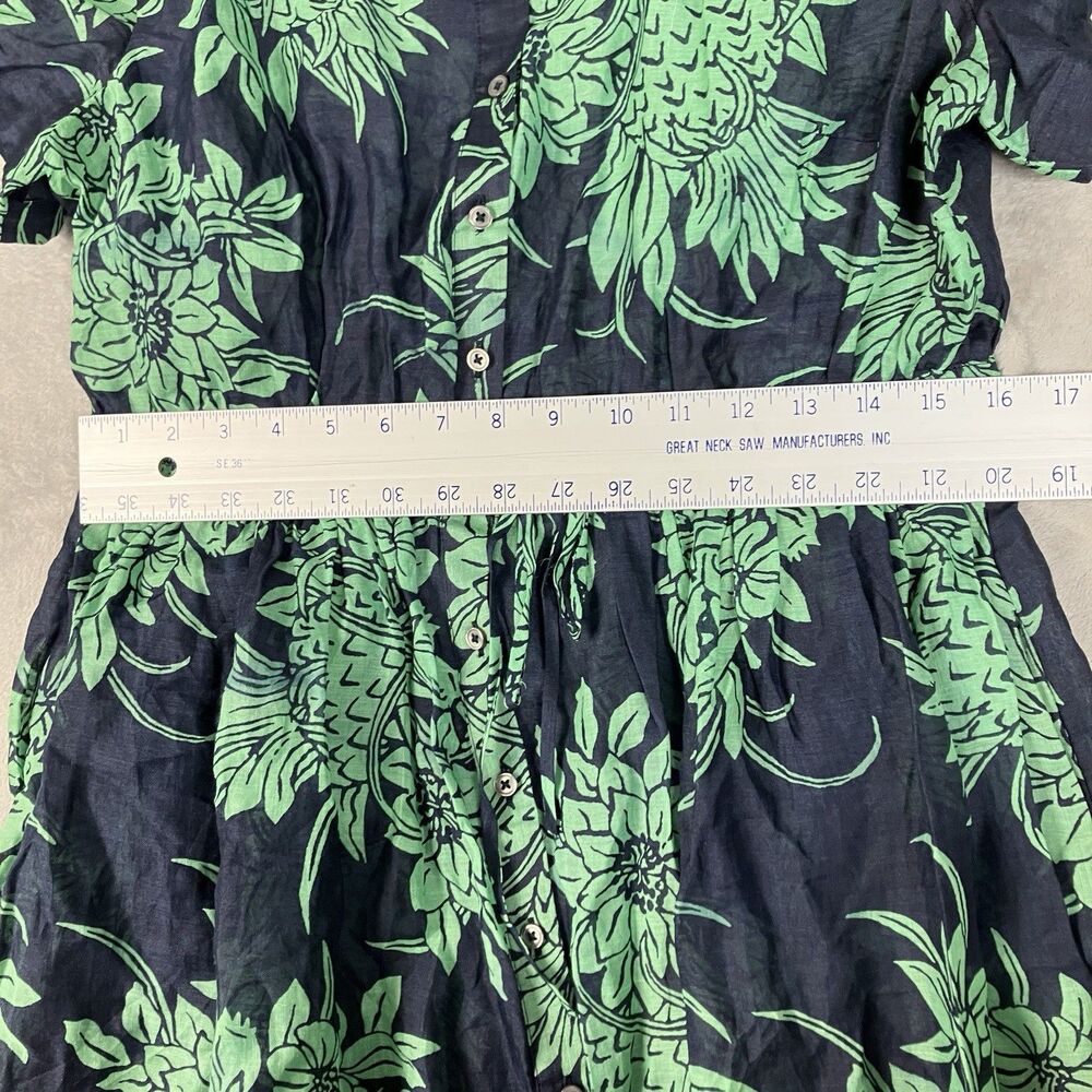 J Crew Ramie Cerise Shirt Dress Womens 12 Navy Green Pineapple Print Midi - Picture 7 of 16
